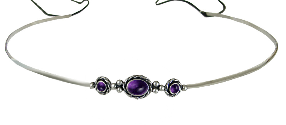 Sterling Silver Renaissance Style Exquisite Headpiece Circlet Tiara With Amethyst